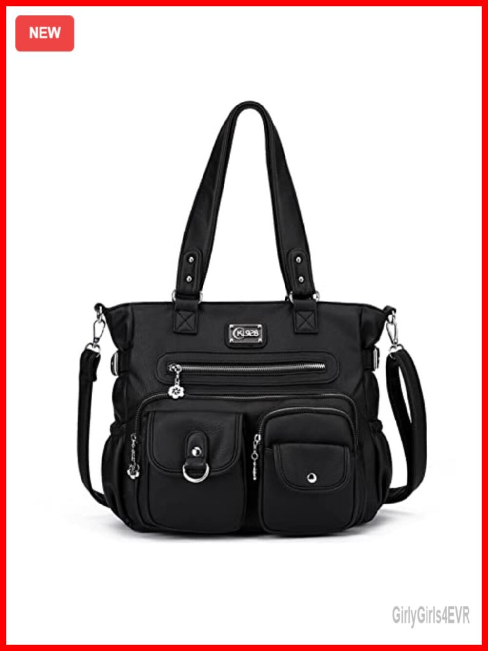 Large Vegan Leather Shoulder Bag with Detachable Strap Tote Handbag